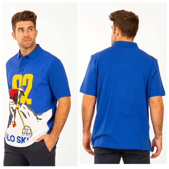 Polo Ralph Lauren Classic Fit Ski Graphic Blue Print Polo Shirt Men Size S - Picture 10 of 10